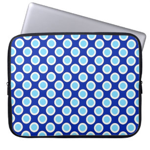 Retro circled dots, cobalt blue and white laptop sleeve