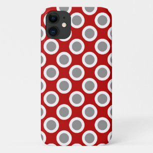 Retro circled dots, deep red and grey iPhone 11 case