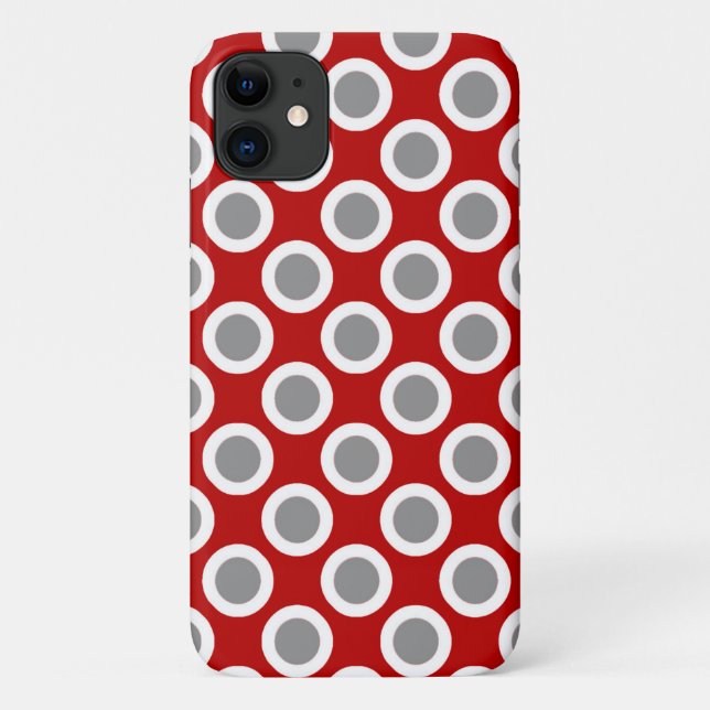 Retro circled dots, deep red and grey Case-Mate iPhone case (Back)
