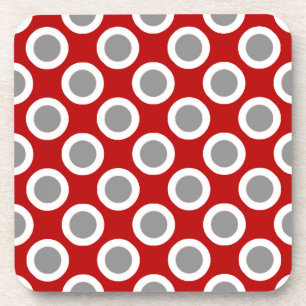 Retro circled dots, deep red and grey coaster