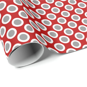 Retro circled dots, deep red and grey wrapping paper
