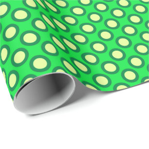 Retro circled dots, emerald green and yellow wrapping paper