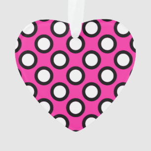 Retro circled dots, fuchsia, black and white ornament
