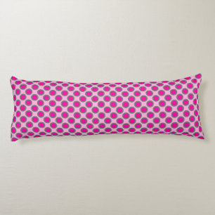 Retro circled dots, fuchsia, grey and pink body cushion