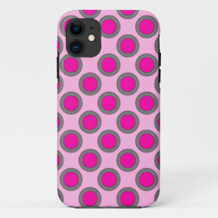 Retro circled dots, fuchsia, grey and pink iPhone 11 case
