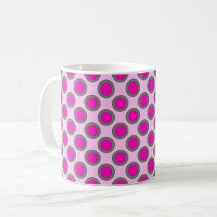 Retro Circled Dots, Fuchsia, Grey and Pink Coffee Mug