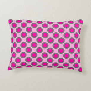 Retro circled dots, fuchsia, grey and pink decorative cushion