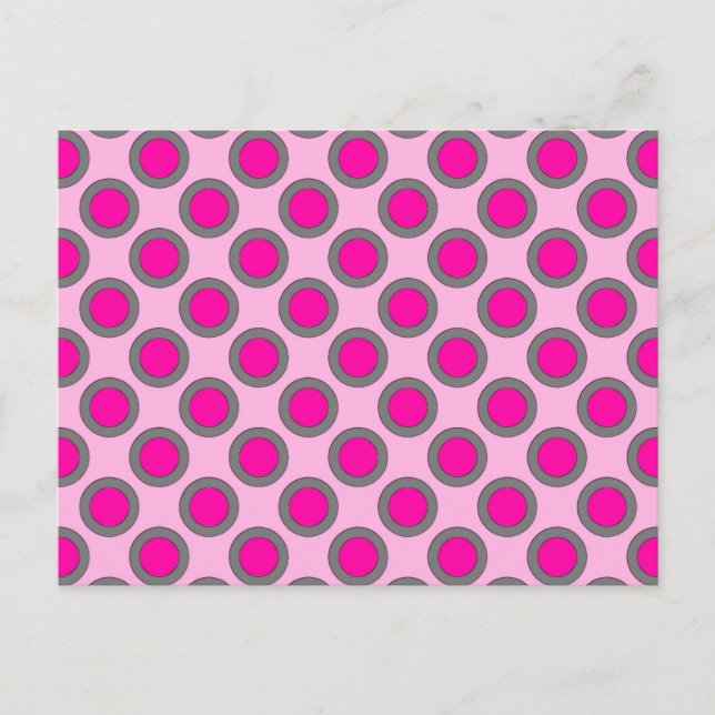 Retro circled dots, fuchsia, grey and pink postcard (Front)