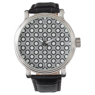 Retro circled dots, grey, black and white watch