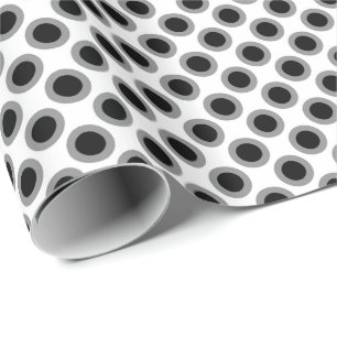 Retro circled dots, grey, black and white wrapping paper
