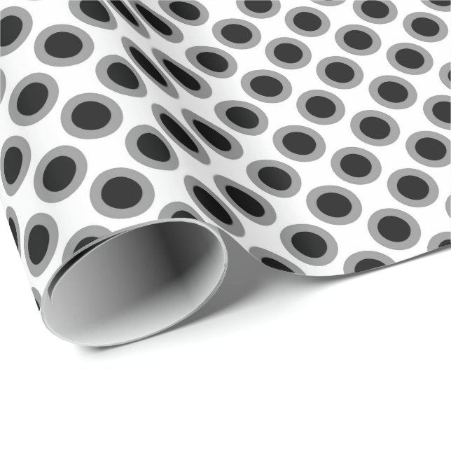 Retro circled dots, grey, black and white wrapping paper (Roll Corner)