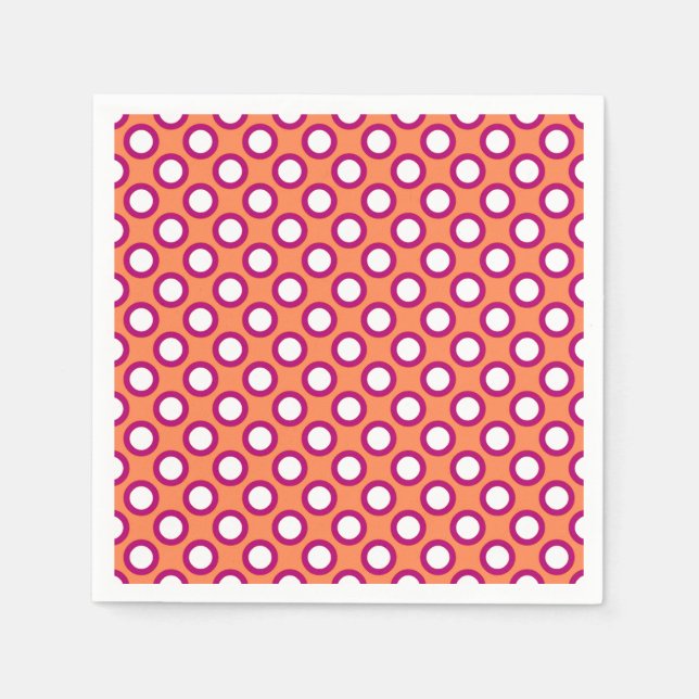 Retro circled dots, mandarin orange and magenta napkin (Front)