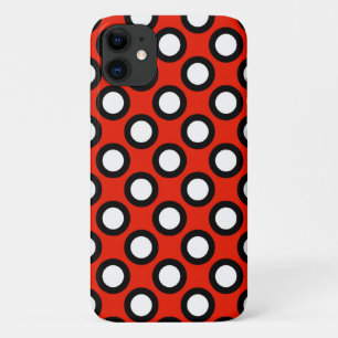 Retro circled dots, red, black and white iPhone 11 case