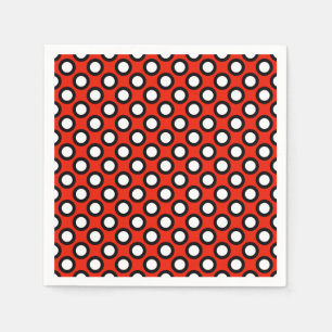 Retro circled dots, red, black and white napkin
