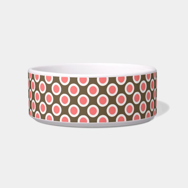 Retro circled dots, taupe and coral pink bowl (Left)