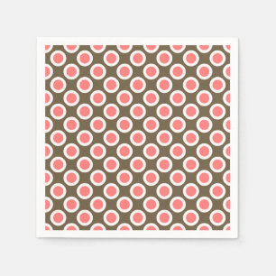 Retro circled dots, taupe and coral pink napkin