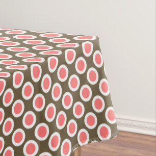 Retro circled dots, taupe and coral pink tablecloth