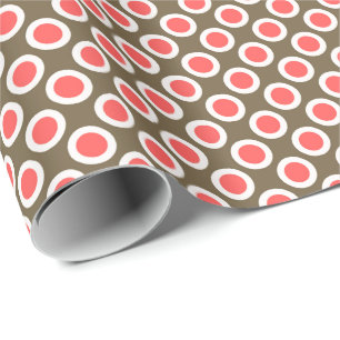 Retro circled dots, taupe and coral pink wrapping paper