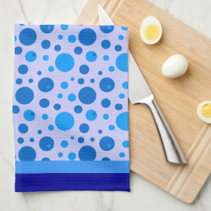 Retro Circles and Polka Dots in Blues on Blue Tea Towel