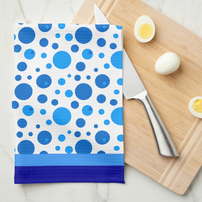 Retro Circles and Polka Dots in Blues Tea Towel (Quarter Fold)