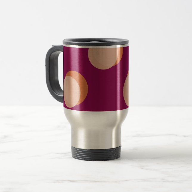 Retro Circles and Shadows Bold Pattern Purple Travel Mug (Front Left)