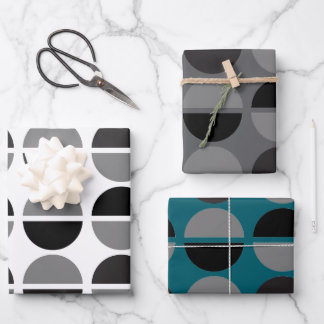 Retro Circles Black and Grey Wrapping Gift Paper