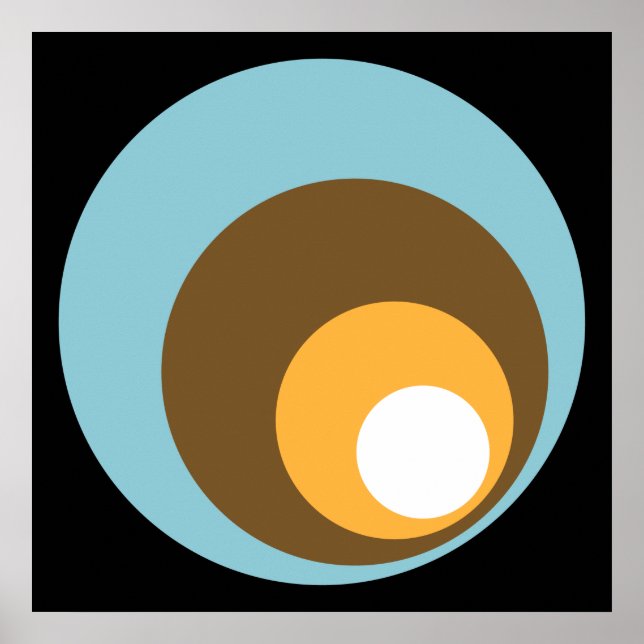 Retro Circles Black Blue Brown Orange & White Poster (Front)