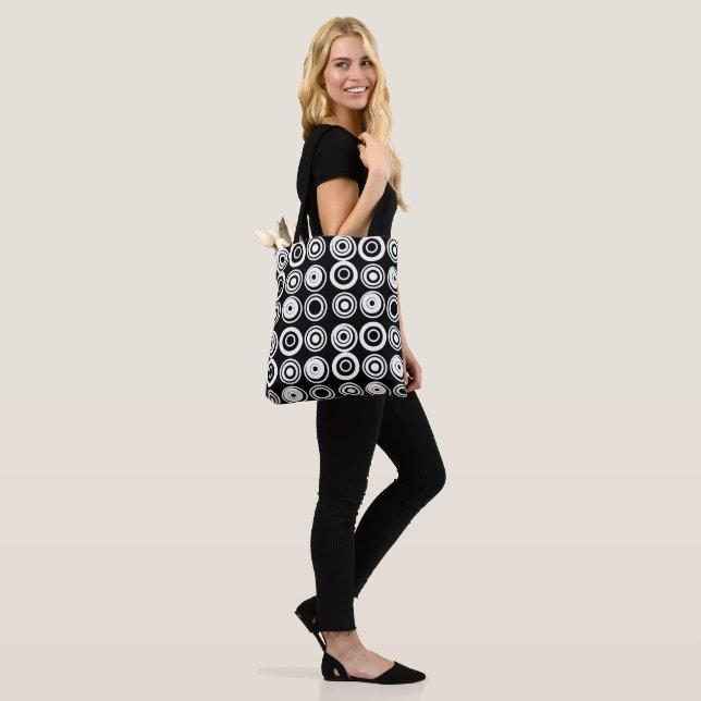 Retro Circles Black White Tote Bag (On Model)