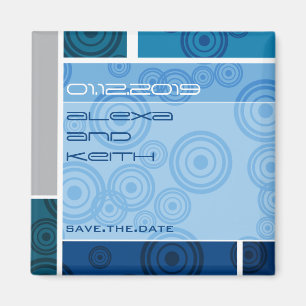 Retro Circles Blocks Blue Save The Date Magnet