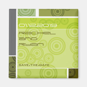 Retro Circles Blocks Green Save The Date Magnet