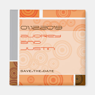 Retro Circles Blocks Orange Save The Date Magnet