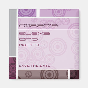 Retro Circles Blocks Purple Save The Date Magnet