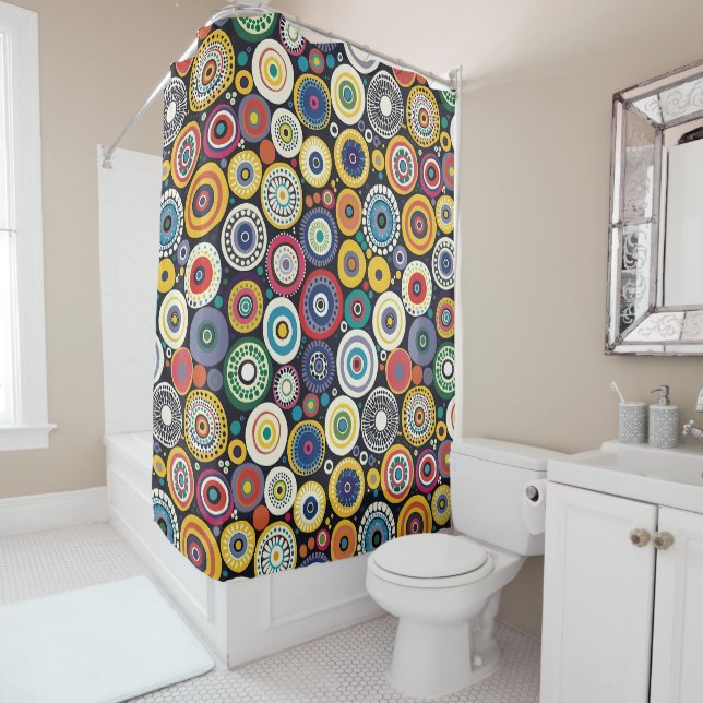 Retro Circles Colourful Pattern Shower Curtain (In Situ)