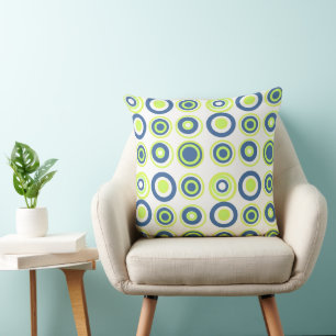 Retro Circles Lime Pea Green Teal On White  Cushion