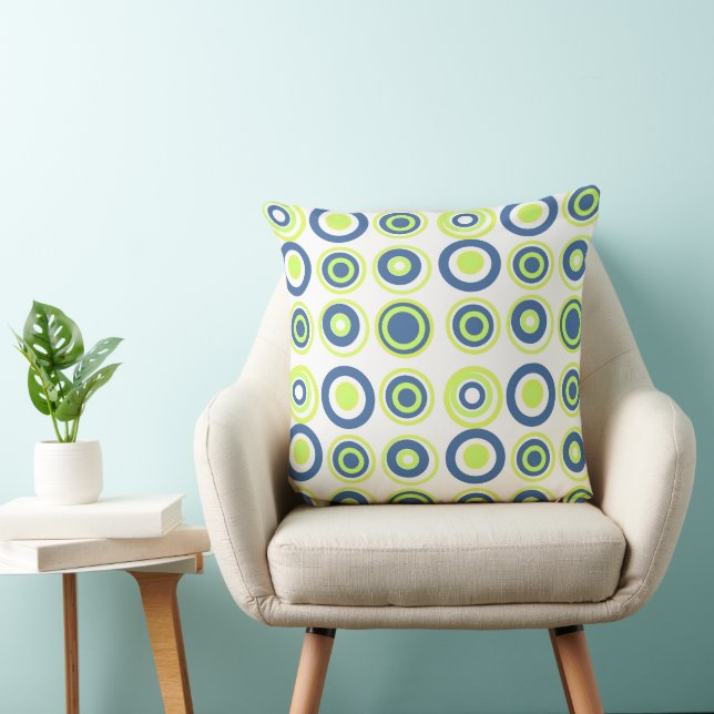 Retro Circles Lime Pea Green Teal On White  Cushion (Chair)