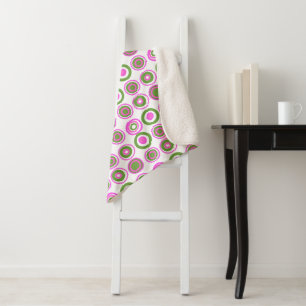 Retro Circles Magenta Pink Green On White Sherpa Blanket