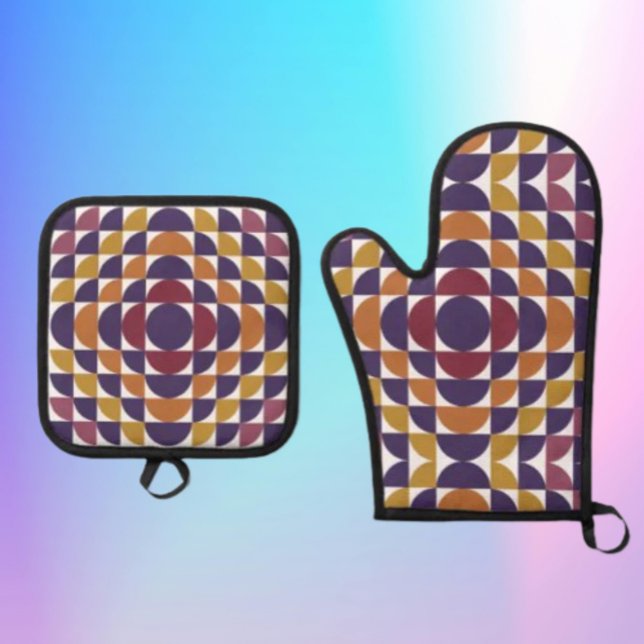Retro Circles Oven Mitt & Pot Holder Set (Creator Uploaded)