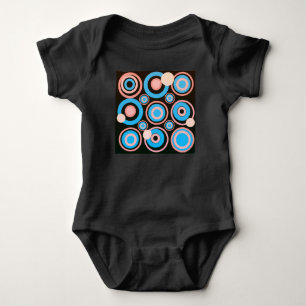 Retro Circles Party Coral Turquoise Black Baby Bodysuit