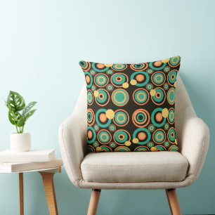 Retro Circles Party Orange Teal Black Cushion