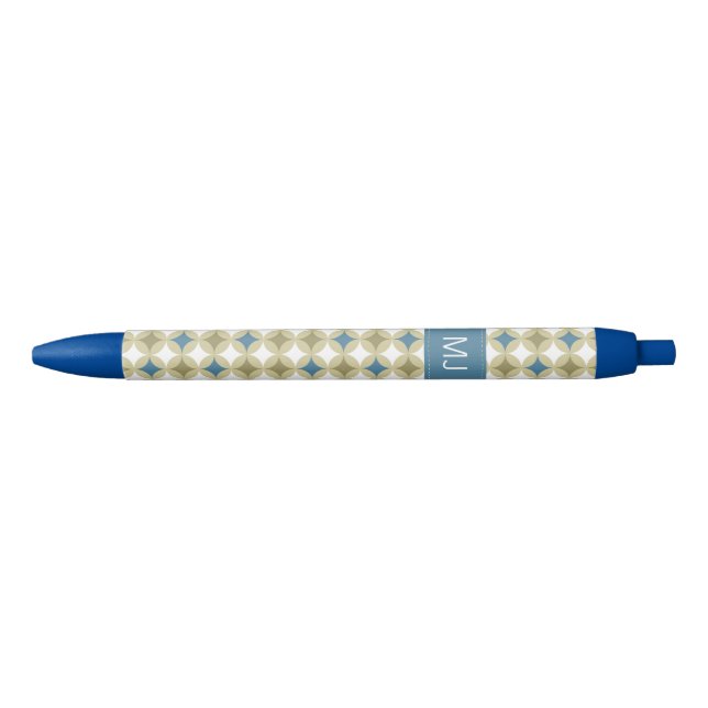 Retro Circles Pattern Monogrammed Black Ink Pen (Front)