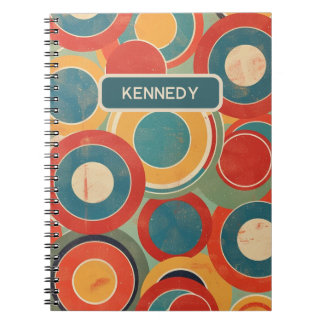 Retro Circles Pattern Red Yellow Turquoise 1960s Notebook