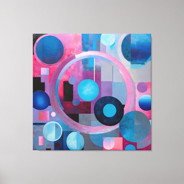 Retro Circles & Squares in Soft Tones Pink & Blue Canvas Print (Front)