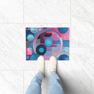 Retro Circles & Squares in Soft Tones Pink & Blue Doormat