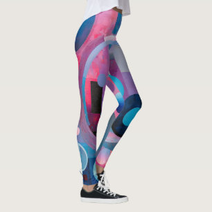 Retro Circles & Squares in Soft Tones Pink & Blue Leggings