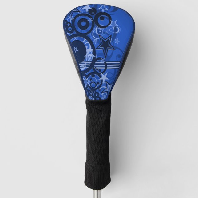 Retro Circles & Stars Blue Golf Head Cover (Front)
