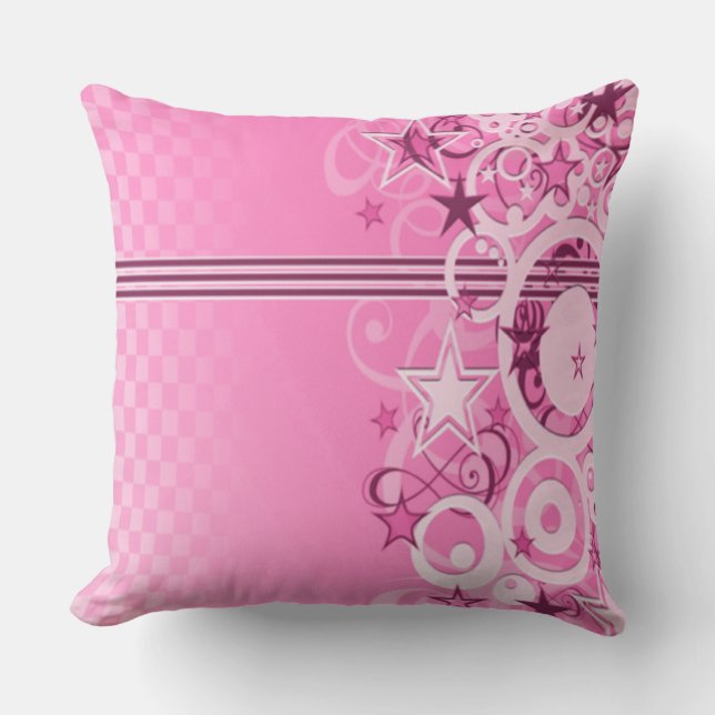 Retro Circles & Stars Pink Throw Pillow (Front)