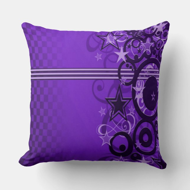 Retro Circles & Stars Purple Throw Pillow (Front)