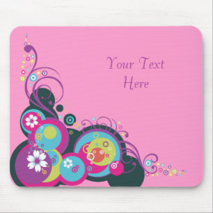 Retro Circles, Swirls & Flowers Mouse Mat