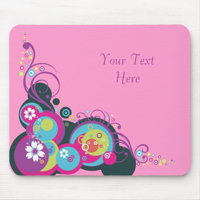 Retro Circles, Swirls & Flowers Mouse Mat (Front)