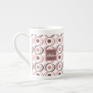 Retro Circular Earthy Tone Pink Monogrammed Bone China Mug